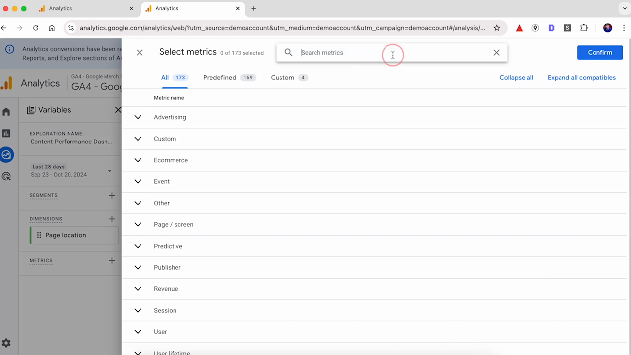 Selecting Metrics for Analysis